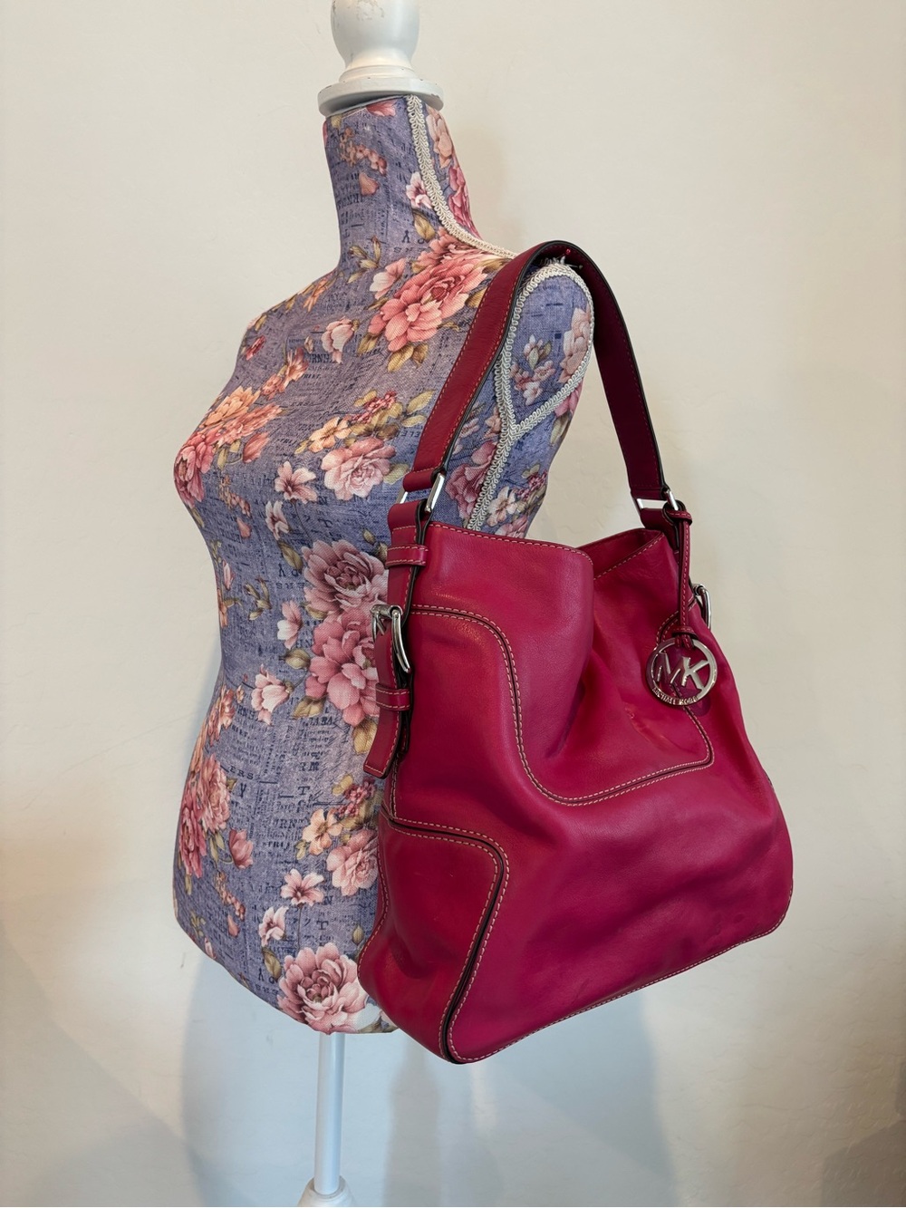 Michael Kors Brookville Fuchsia Leather Hobo Shoulder Bag
